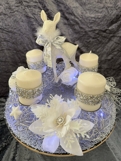 Adventskranz Alu Kranz silber weiß