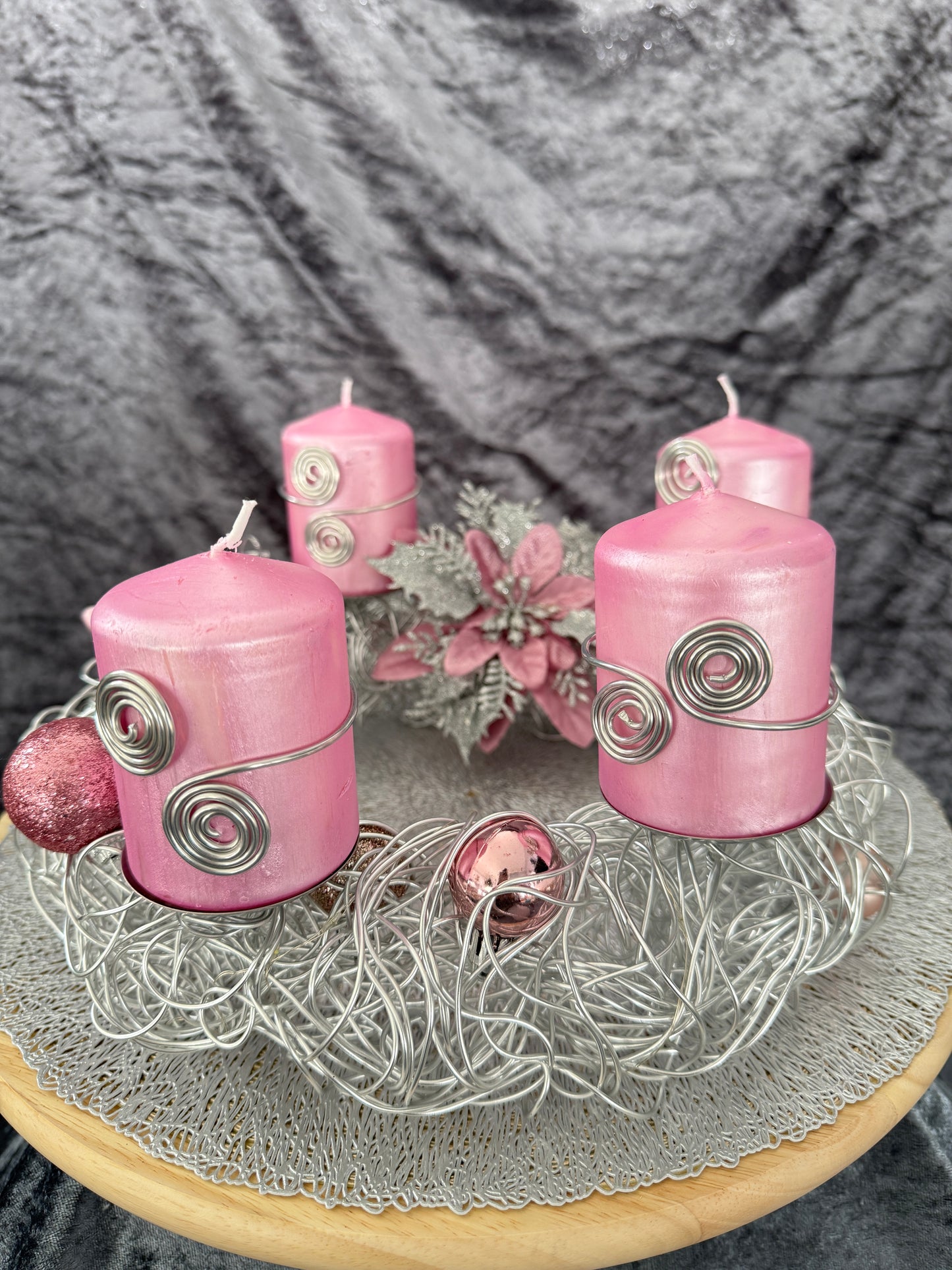 Adventskranz Alu Kranz silber rosa