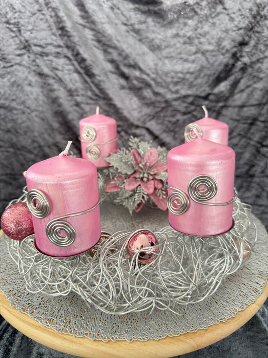 Adventskranz Alu Kranz silber rosa