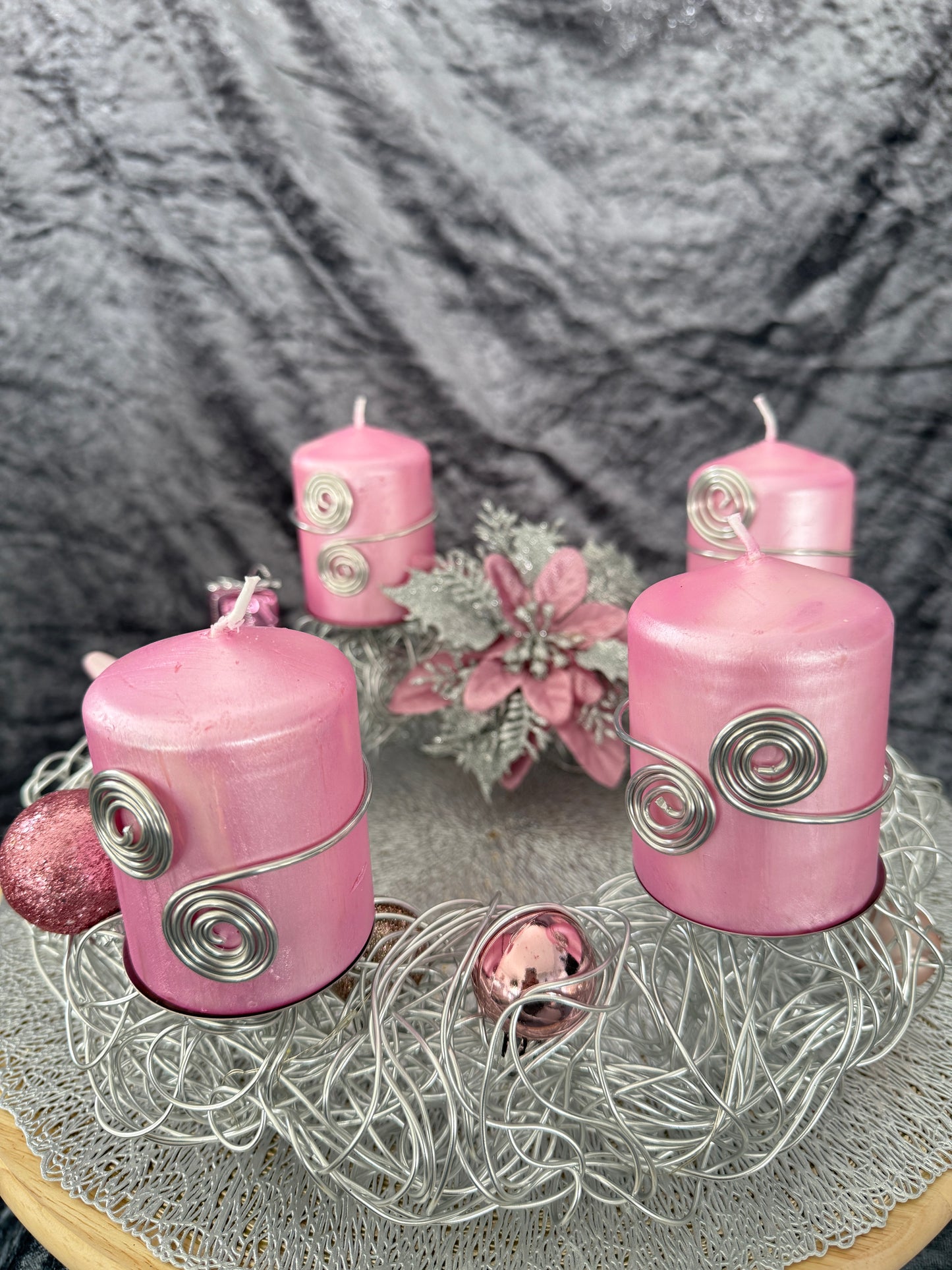 Adventskranz Alu Kranz silber rosa