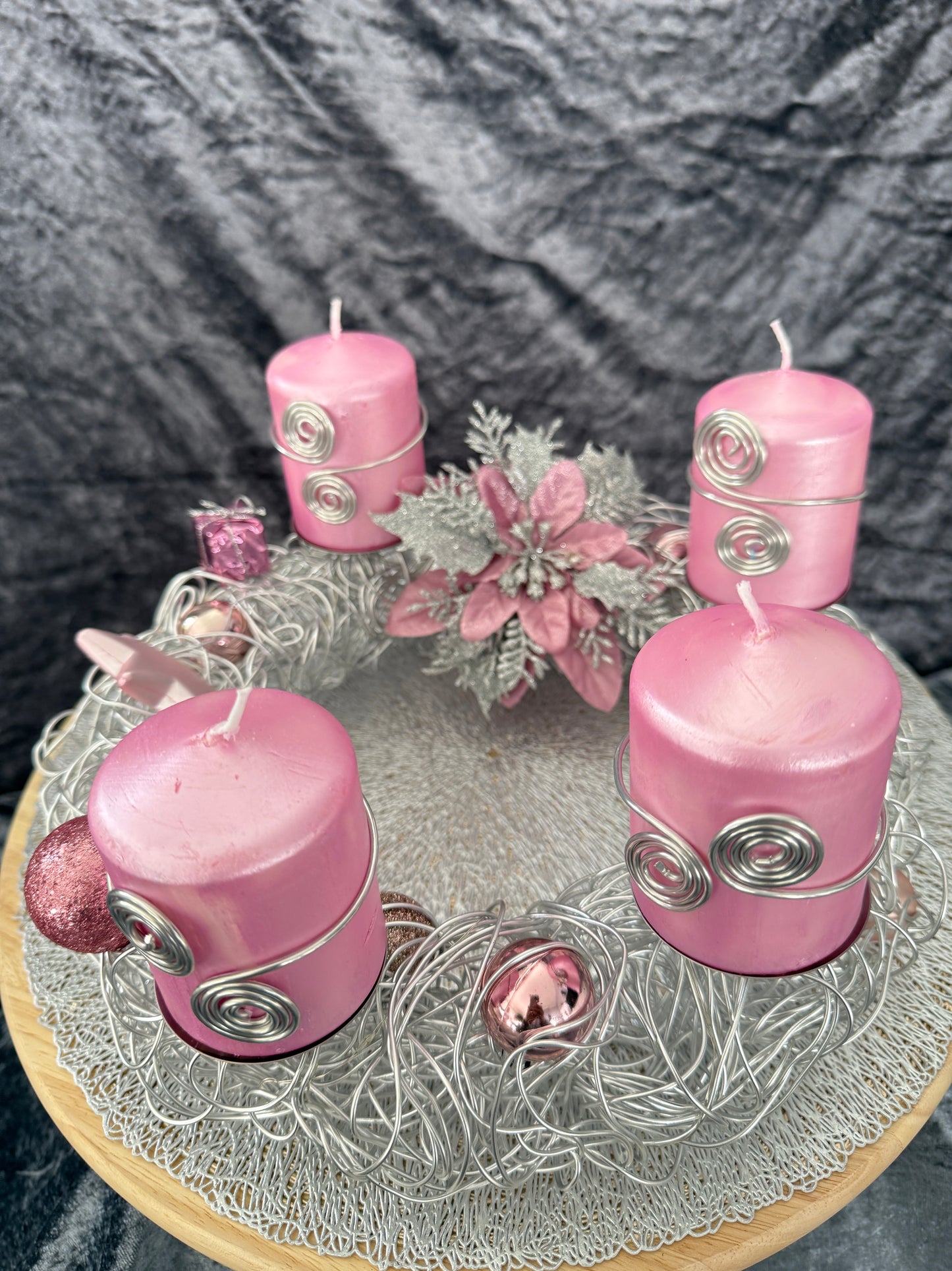Adventskranz Alu Kranz silber rosa