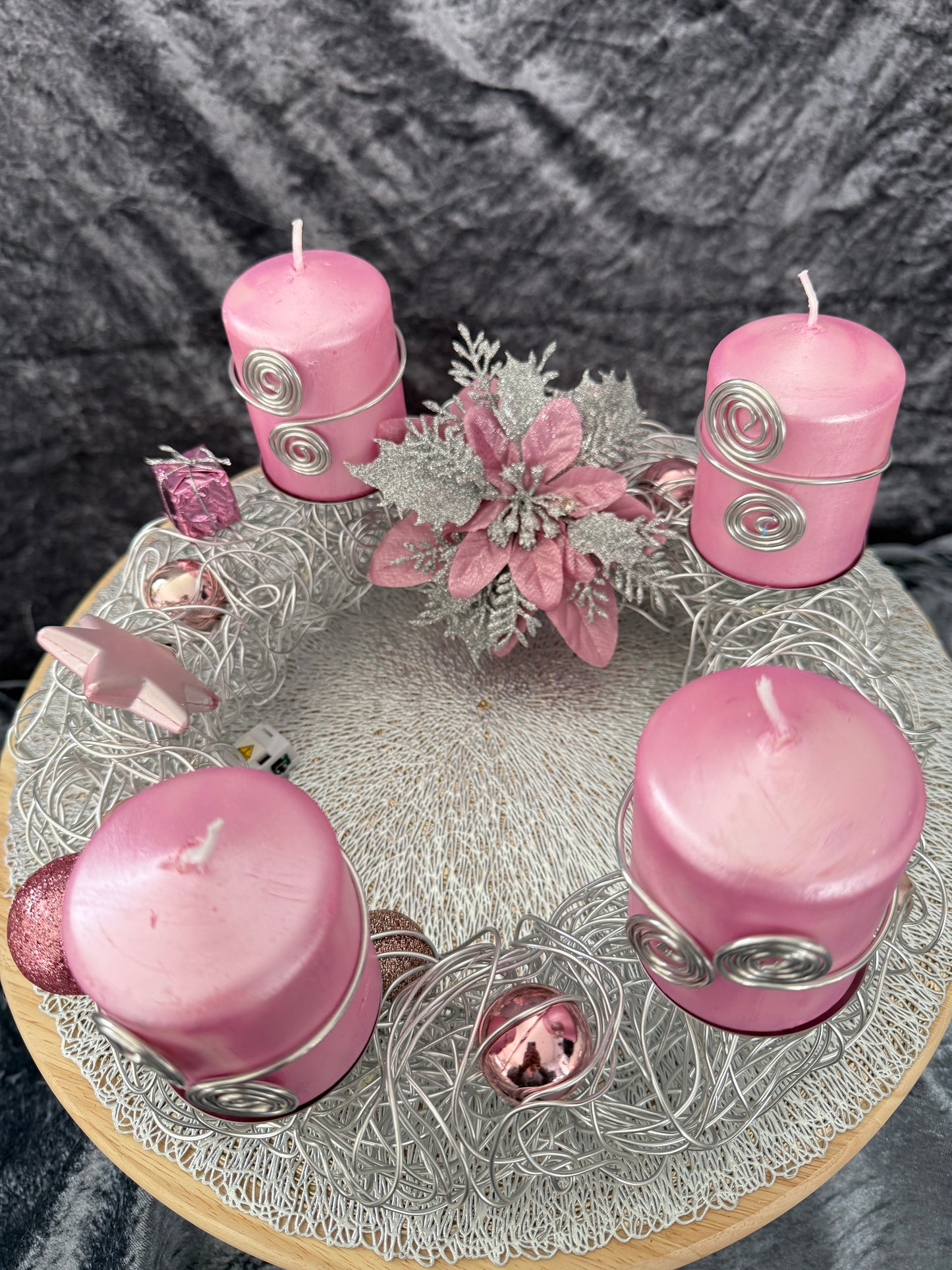 Adventskranz Alu Kranz silber rosa