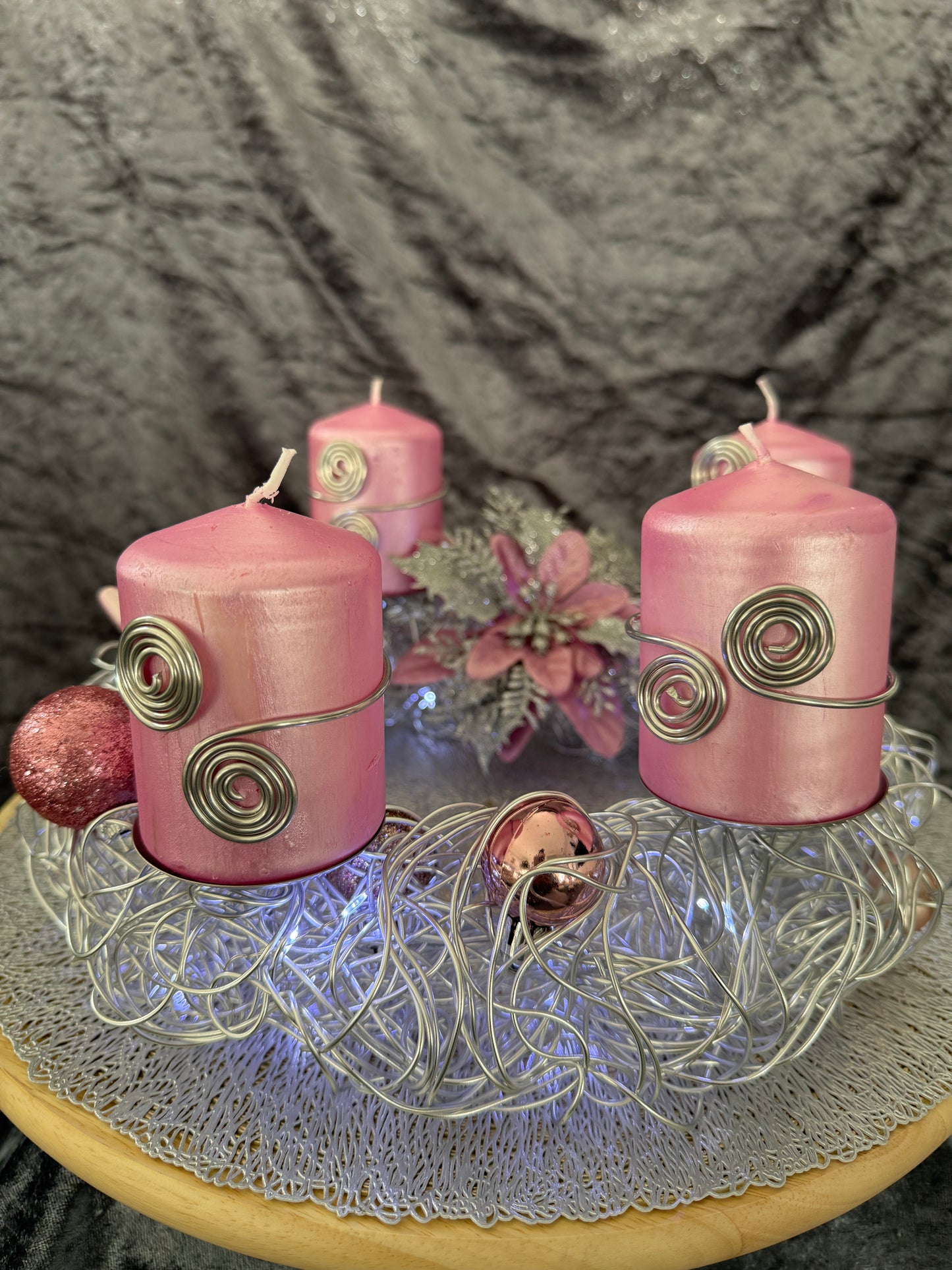 Adventskranz Alu Kranz silber rosa