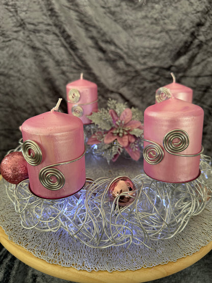 Adventskranz Alu Kranz silber rosa