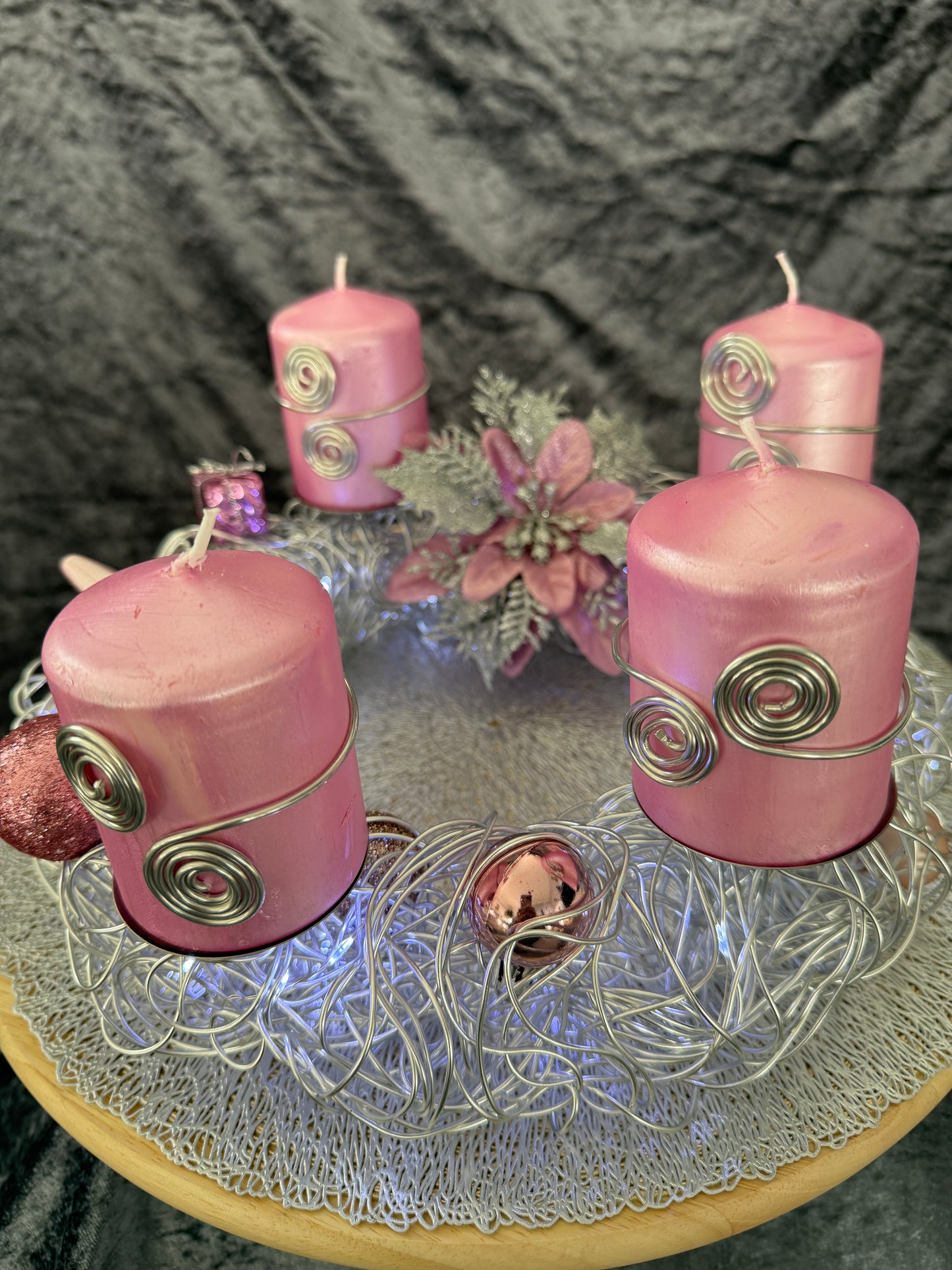 Adventskranz Alu Kranz silber rosa