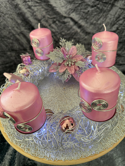 Adventskranz Alu Kranz silber rosa