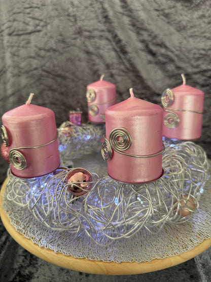 Adventskranz Alu Kranz silber rosa