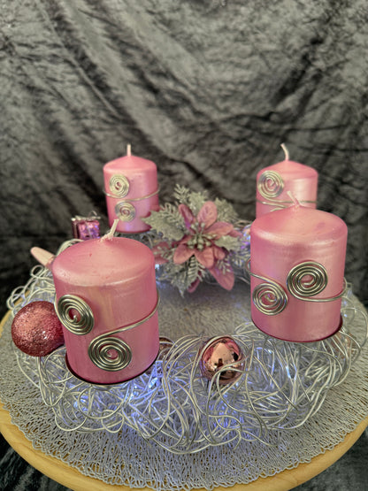 Adventskranz Alu Kranz silber rosa
