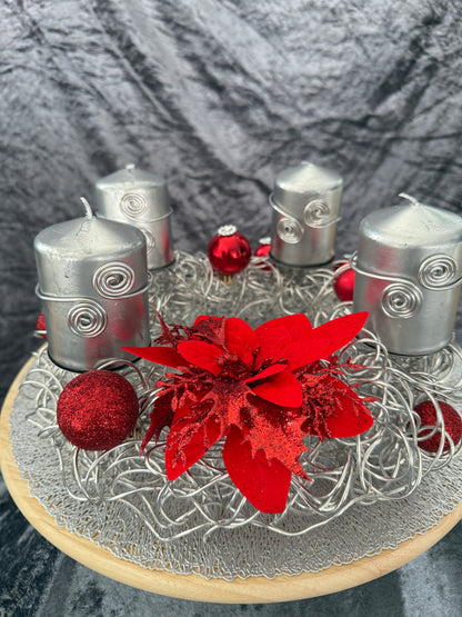Adventskranz Alu Kranz silber rot