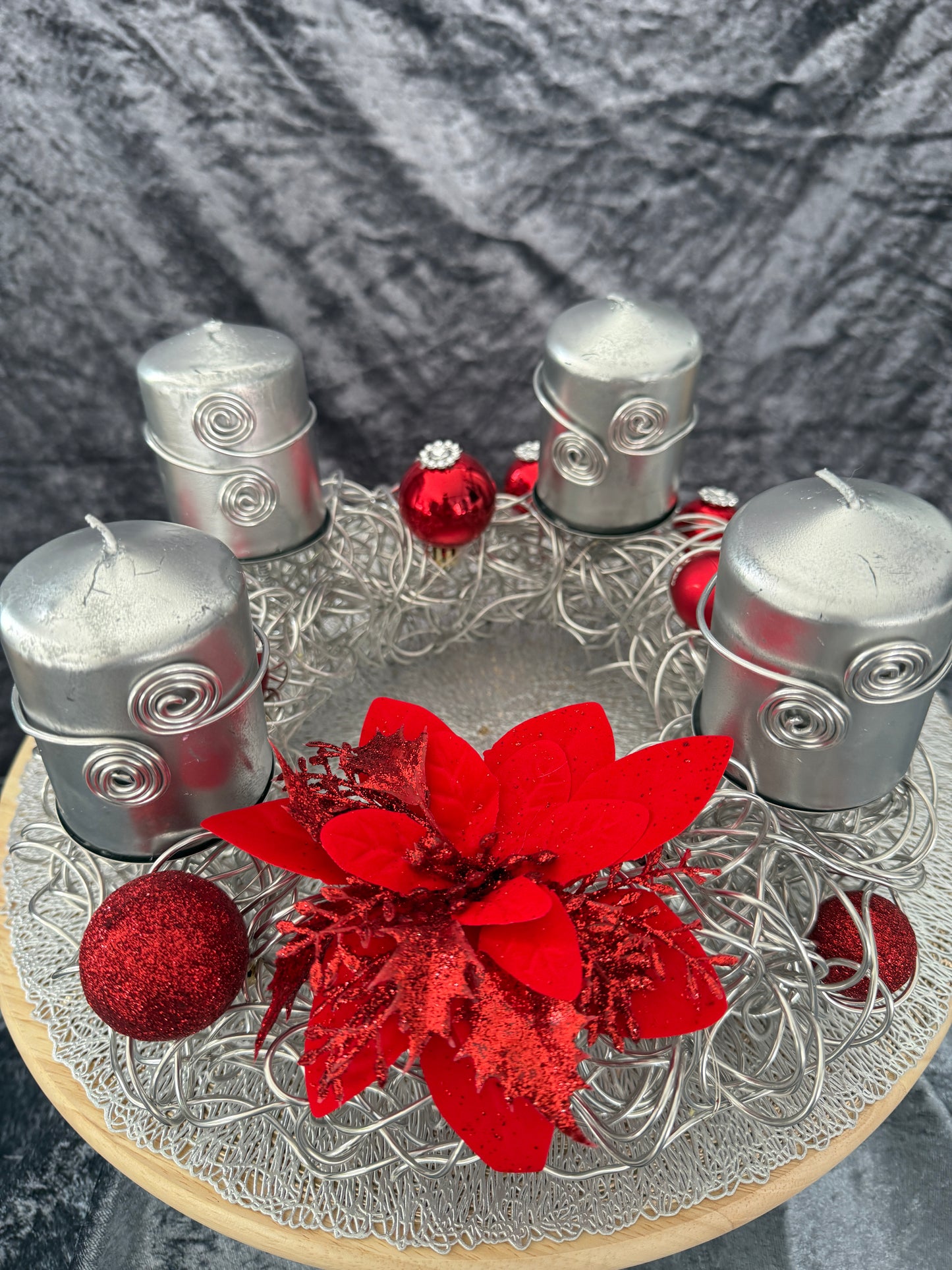 Adventskranz Alu Kranz silber rot