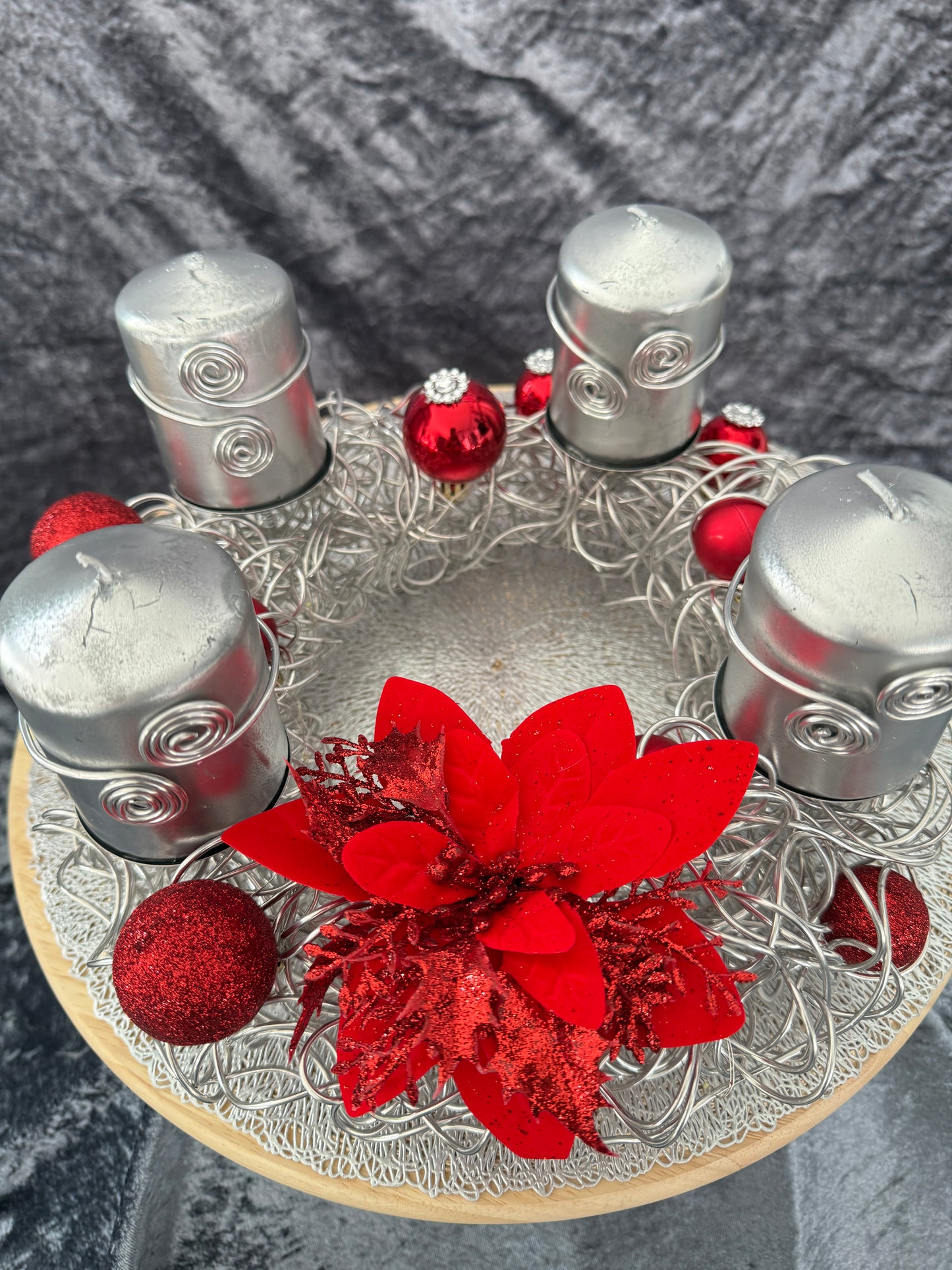 Adventskranz Alu Kranz silber rot