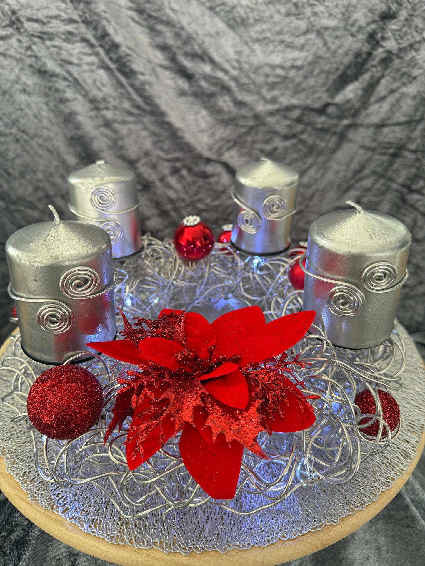 Adventskranz Alu Kranz silber rot