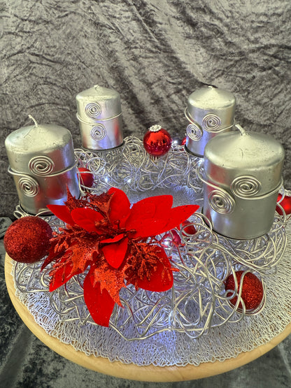 Adventskranz Alu Kranz silber rot