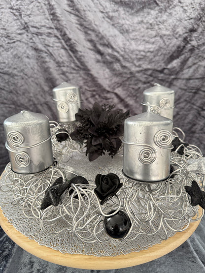 Adventskranz Alu Kranz silber schwarz