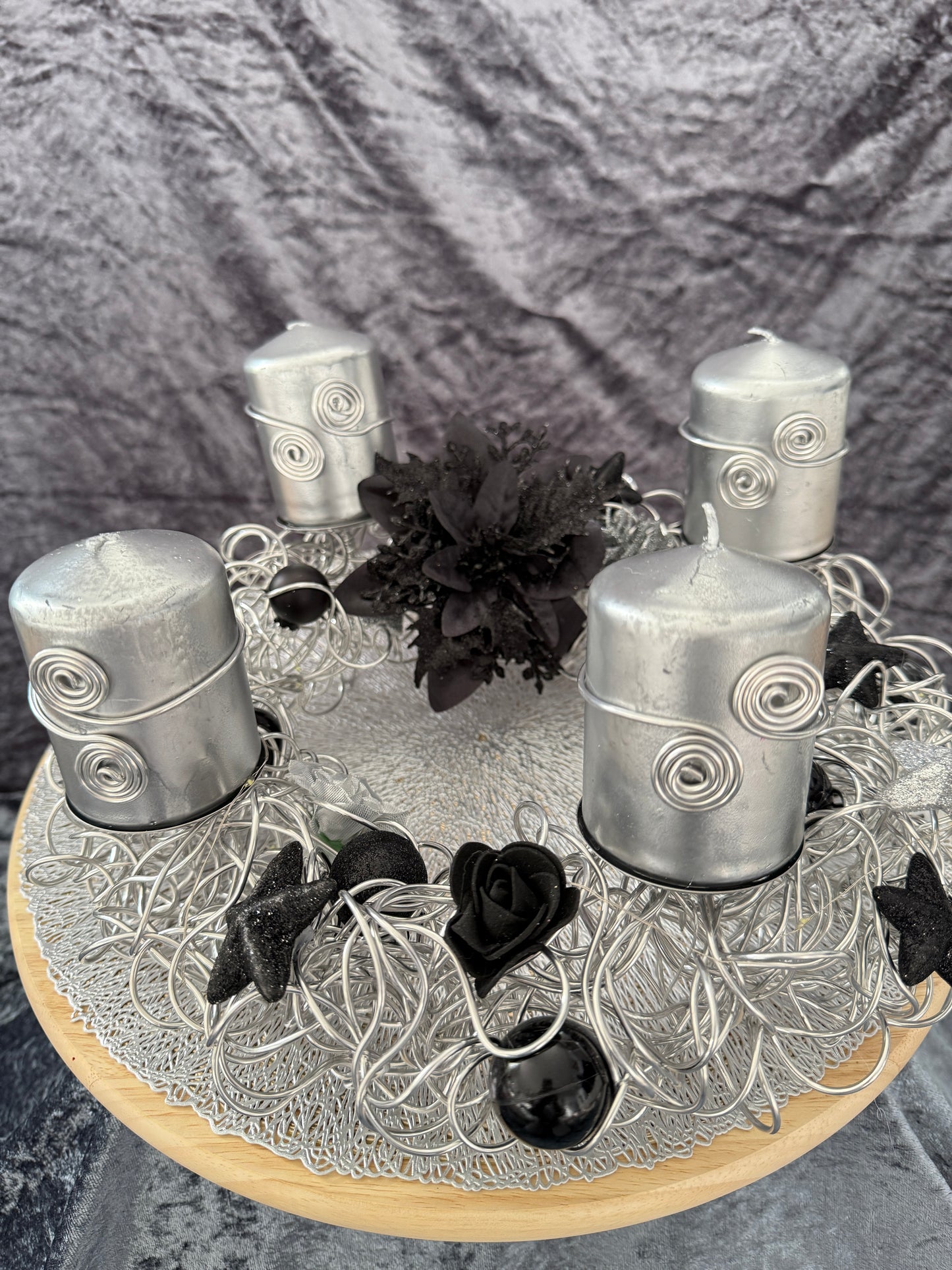 Adventskranz Alu Kranz silber schwarz