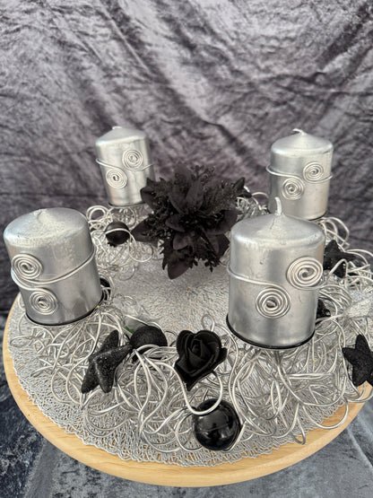 Adventskranz Alu Kranz silber schwarz