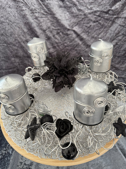 Adventskranz Alu Kranz silber schwarz