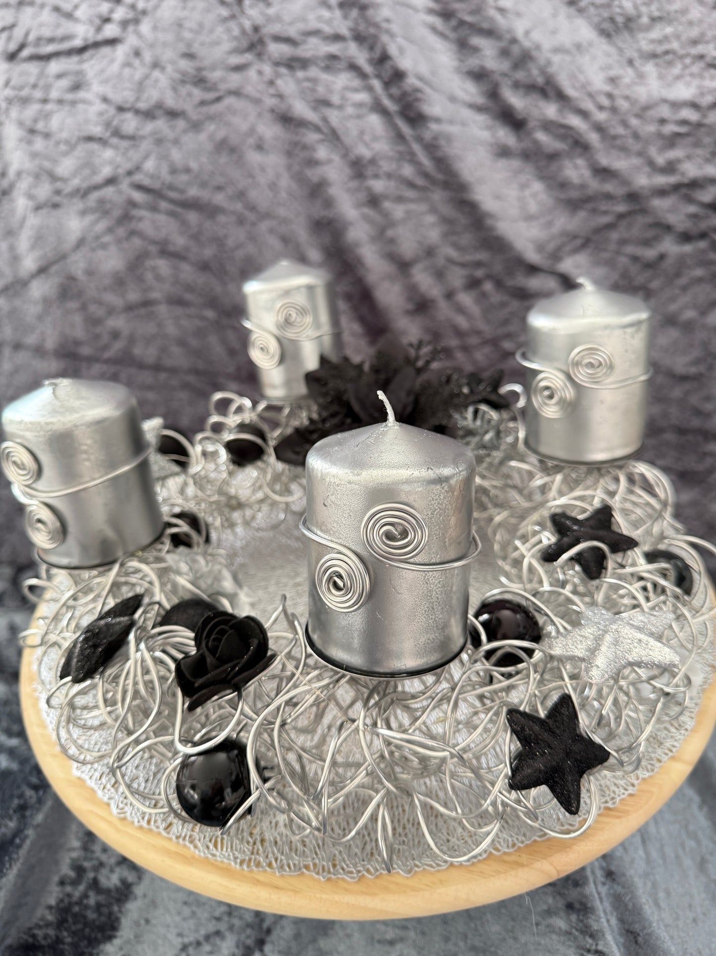 Adventskranz Alu Kranz silber schwarz