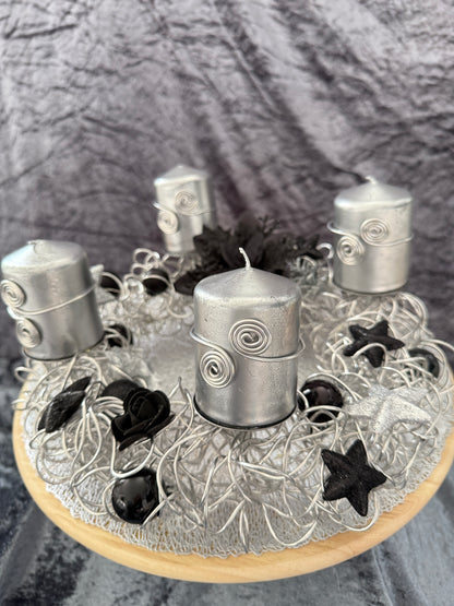 Adventskranz Alu Kranz silber schwarz