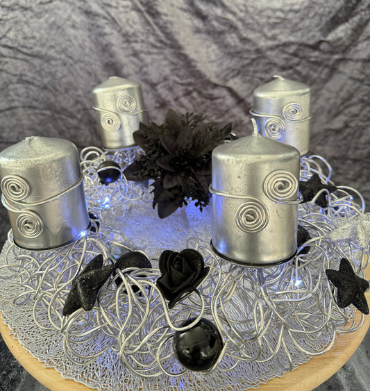 Adventskranz Alu Kranz silber schwarz