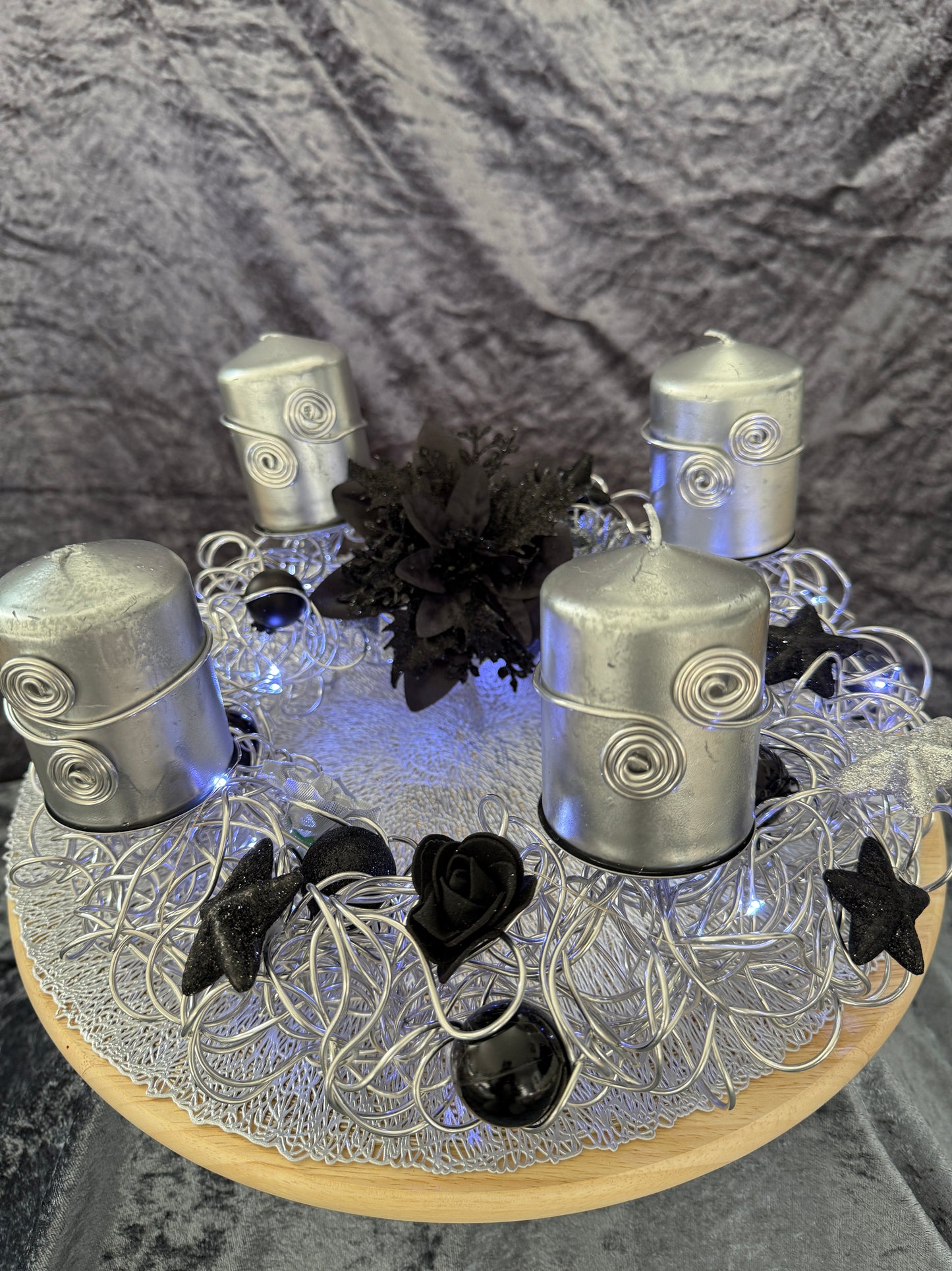 Adventskranz Alu Kranz silber schwarz