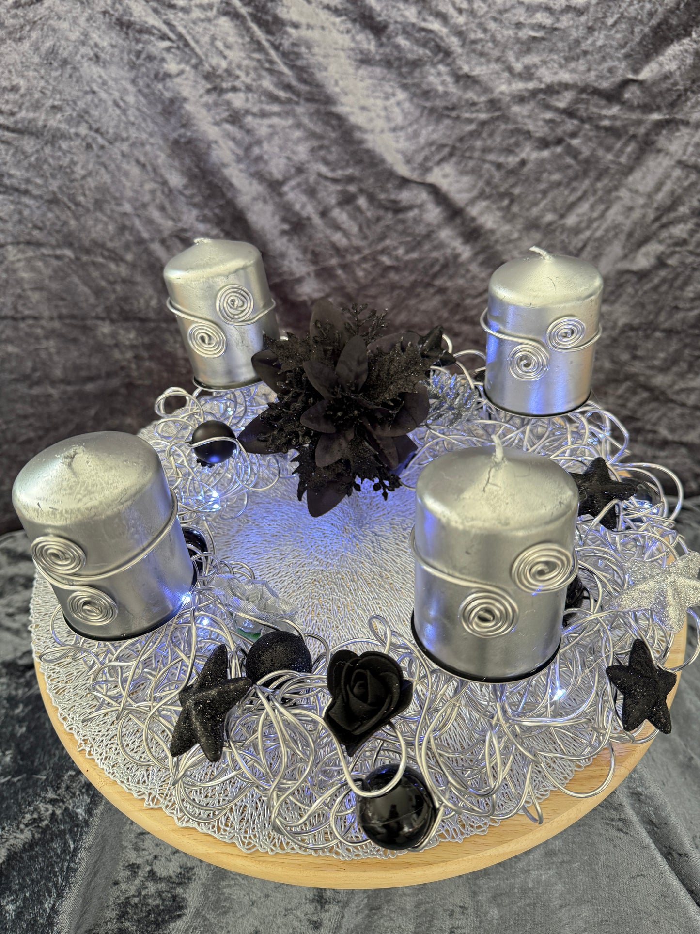 Adventskranz Alu Kranz silber schwarz