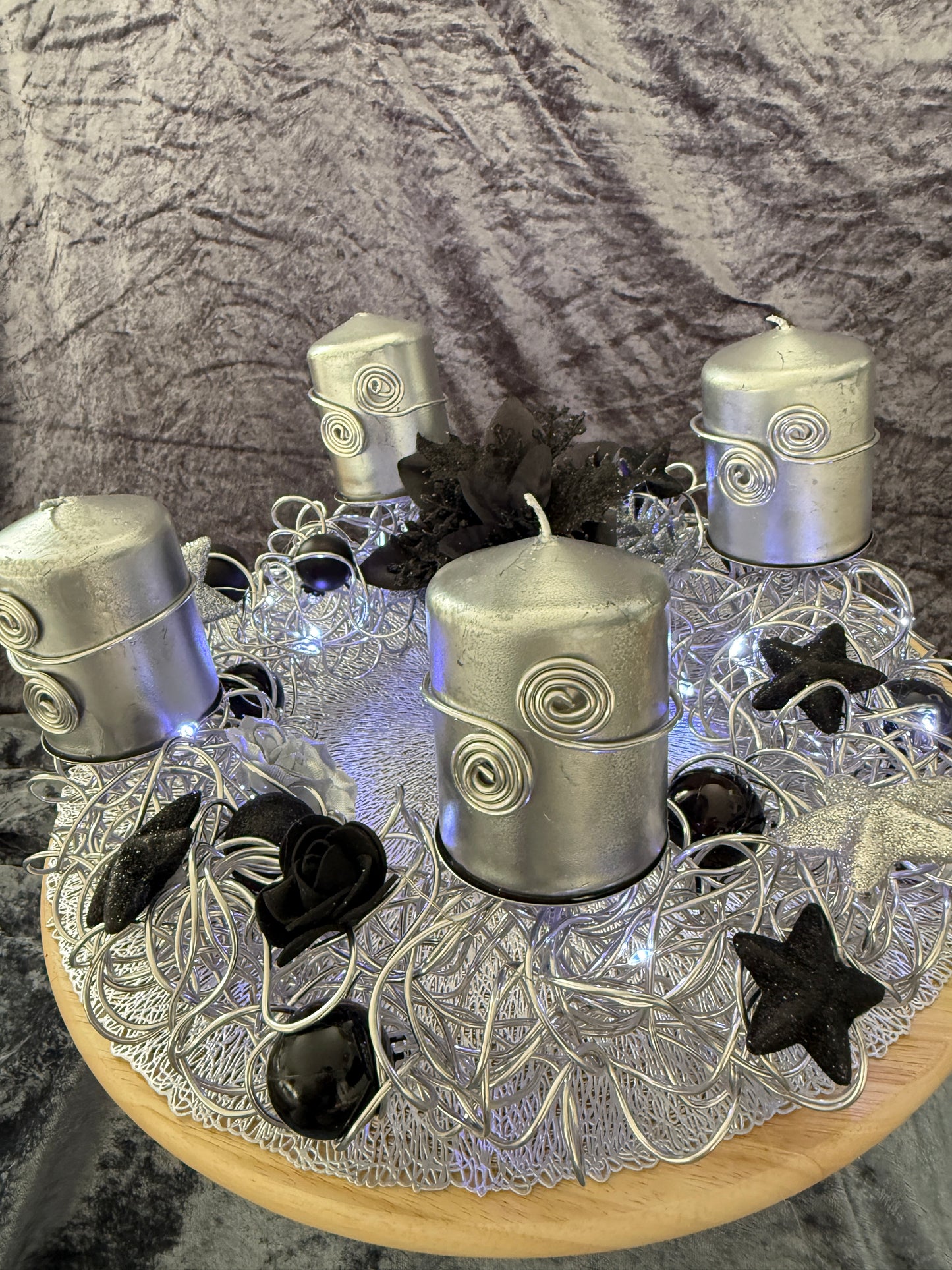 Adventskranz Alu Kranz silber schwarz