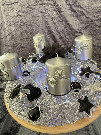 Adventskranz Alu Kranz silber schwarz