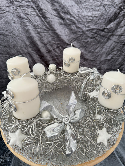 Adventskranz Alu Kranz silber weiß