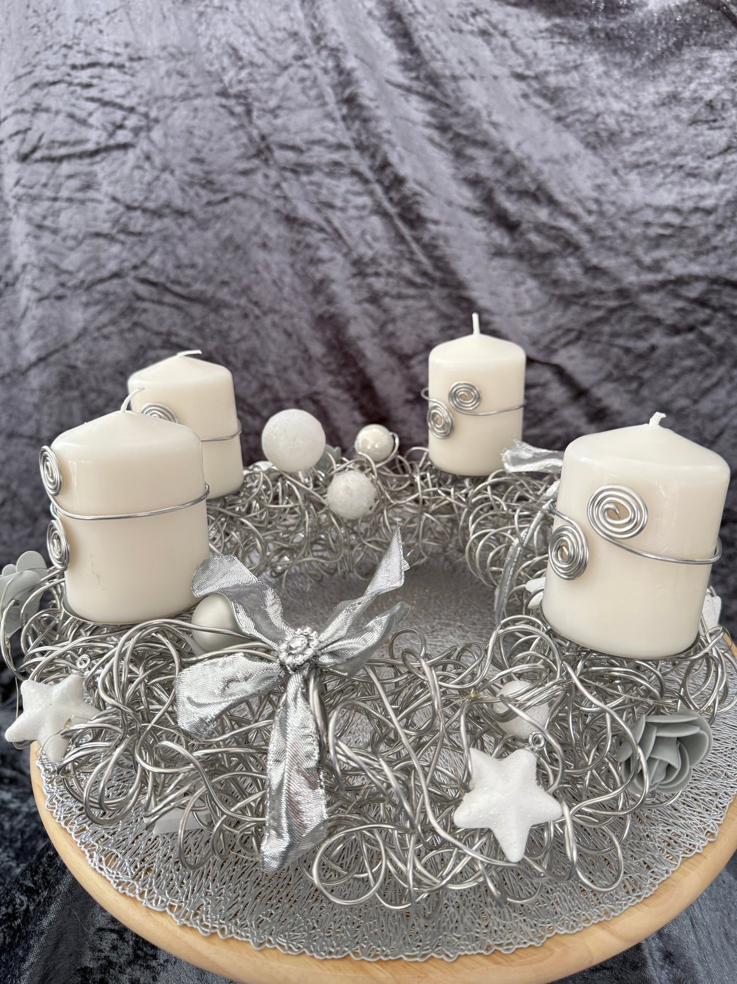 Adventskranz Alu Kranz silber weiß