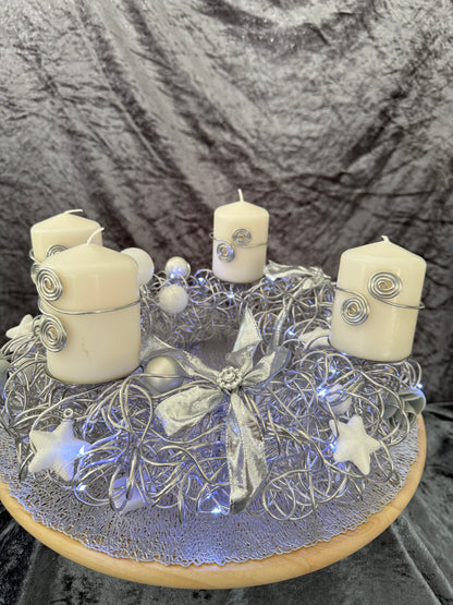 Adventskranz Alu Kranz silber weiß
