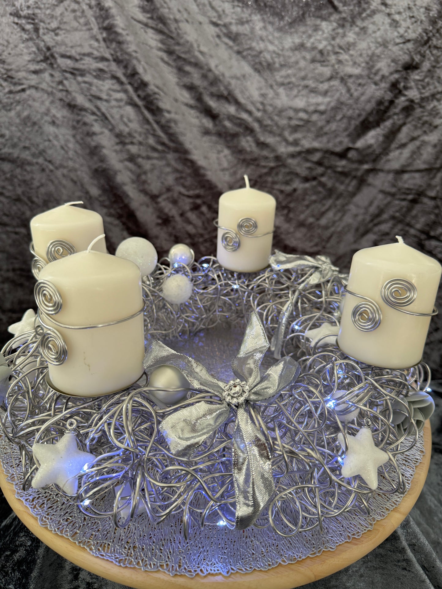 Adventskranz Alu Kranz silber weiß