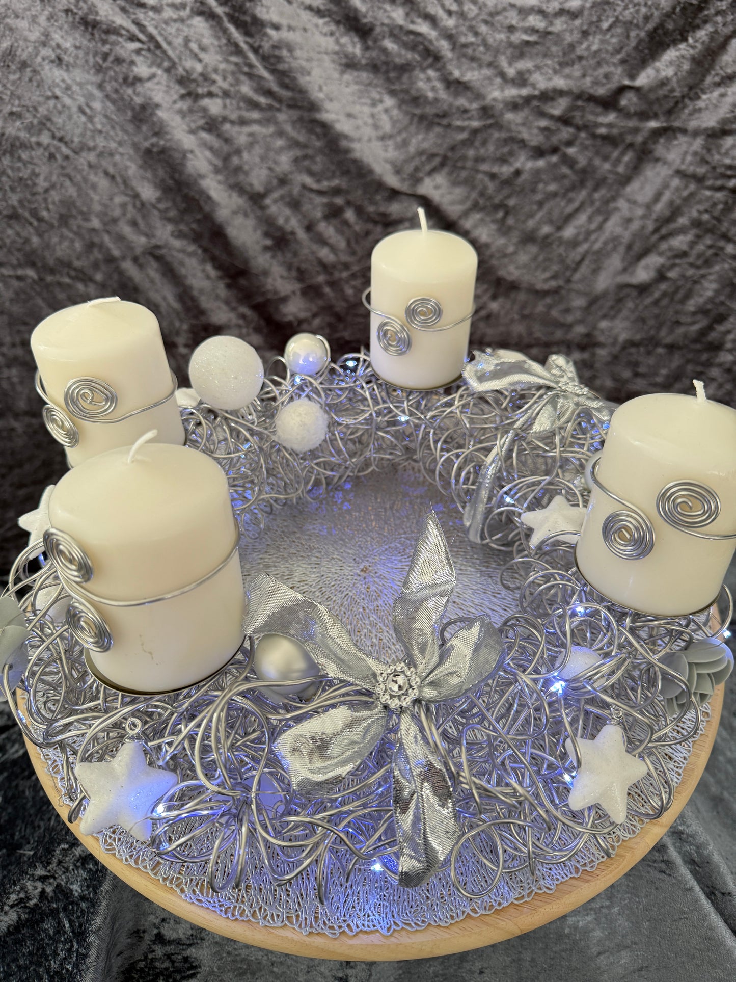 Adventskranz Alu Kranz silber weiß