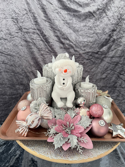 Adventskranz silber rosa