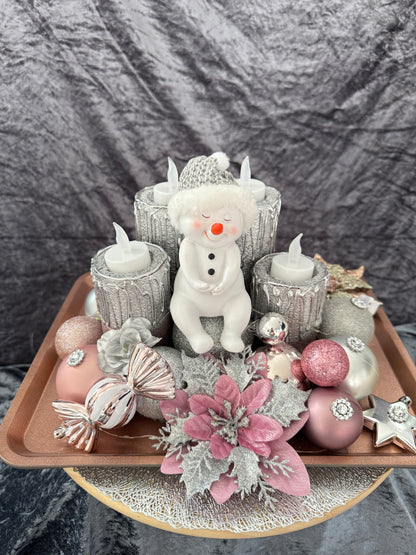 Adventskranz silber rosa