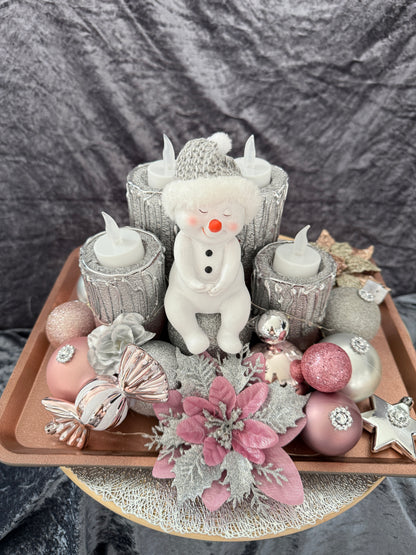 Adventskranz silber rosa