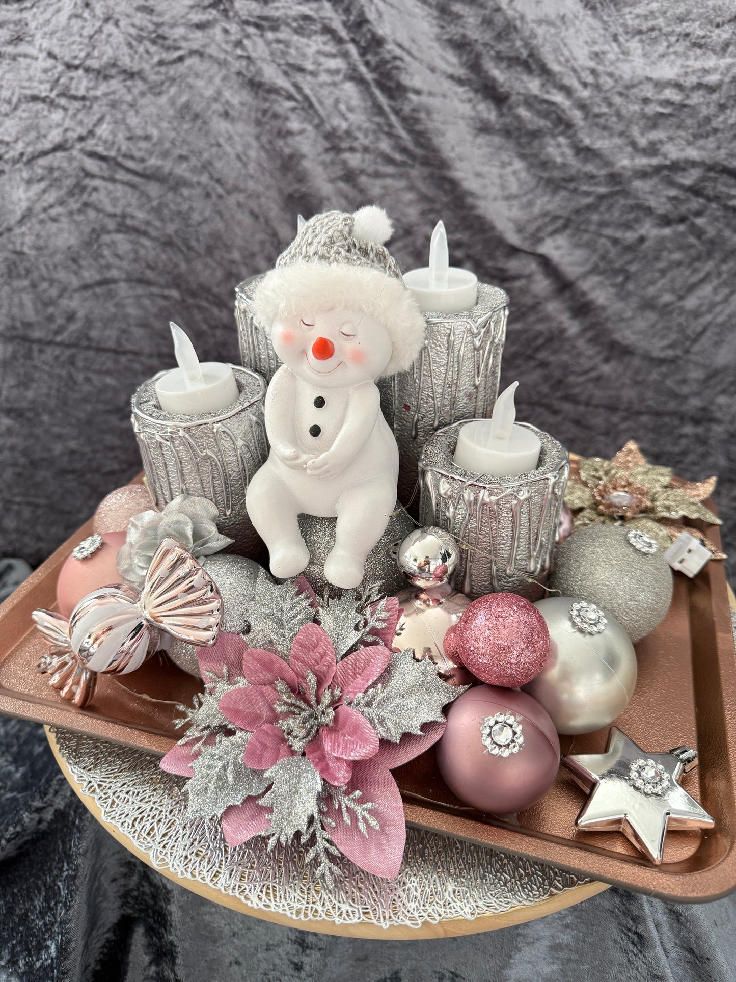 Adventskranz silber rosa