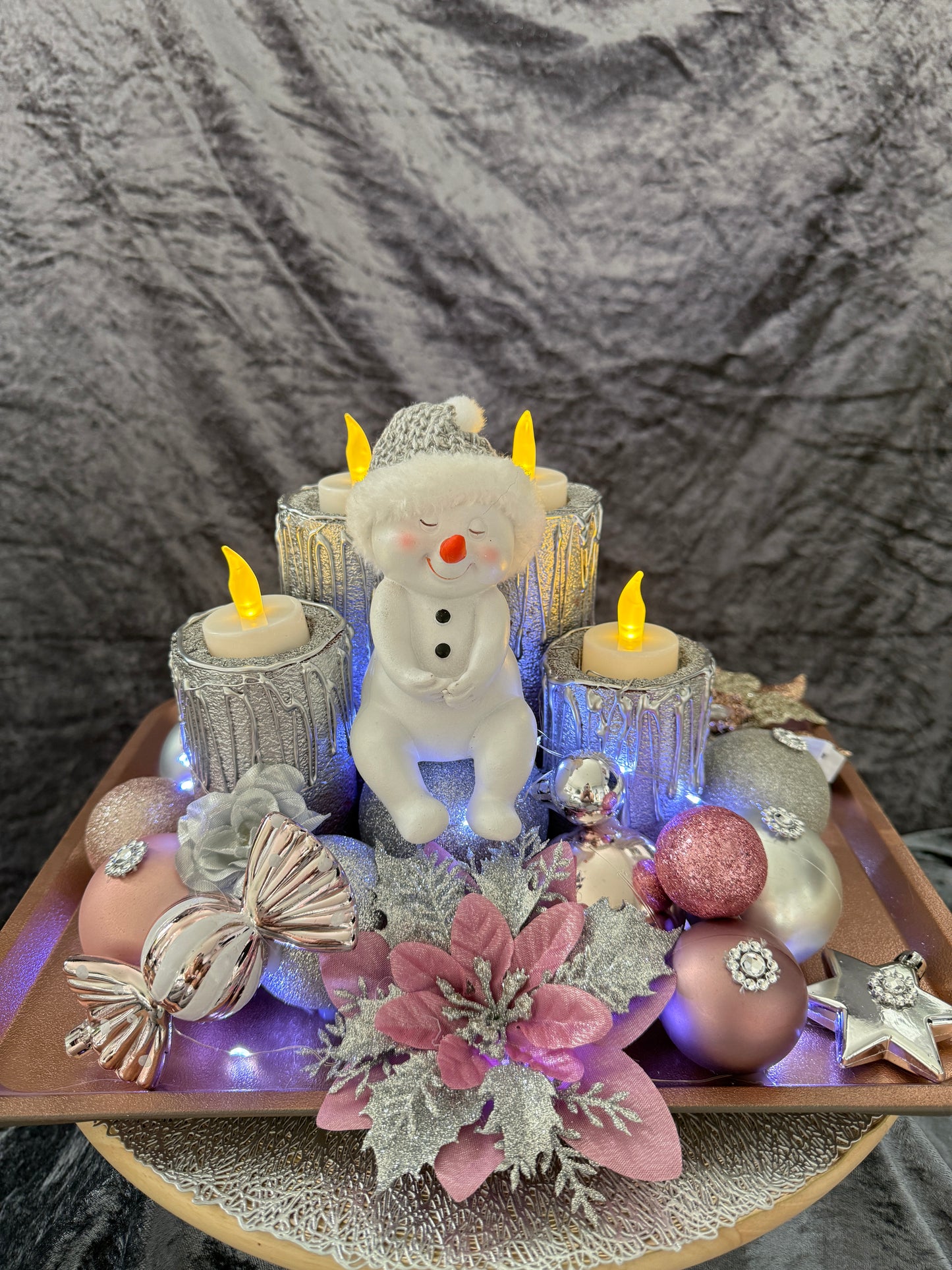 Adventskranz silber rosa