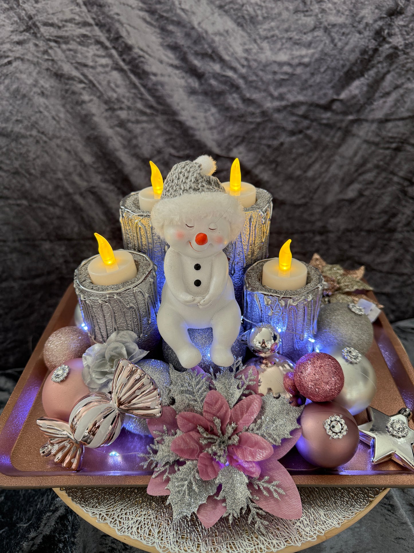 Adventskranz silber rosa