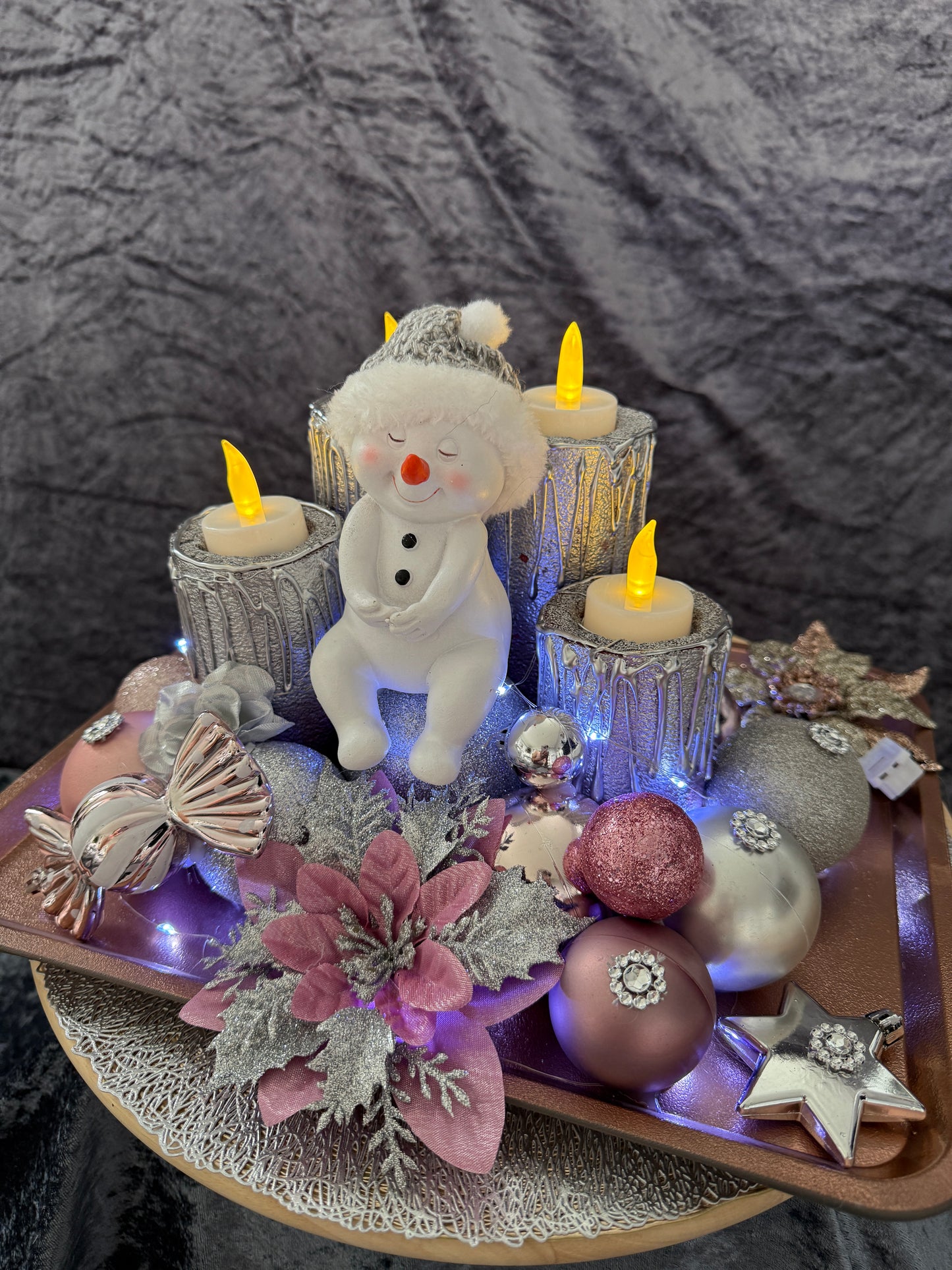 Adventskranz silber rosa