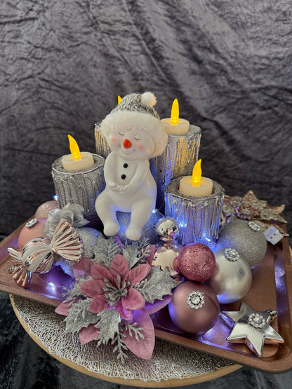 Adventskranz silber rosa