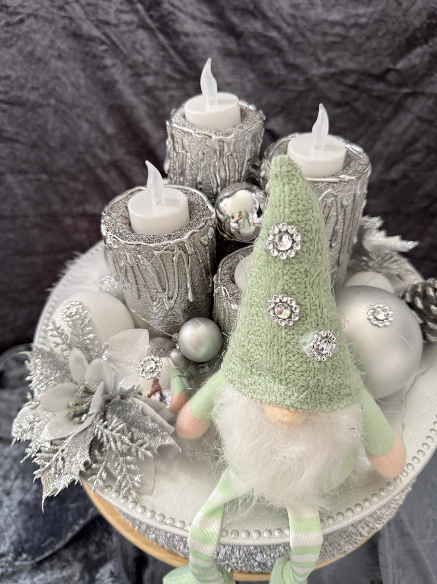 Adventskranz silber weiß grün