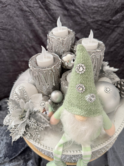 Adventskranz silber weiß grün