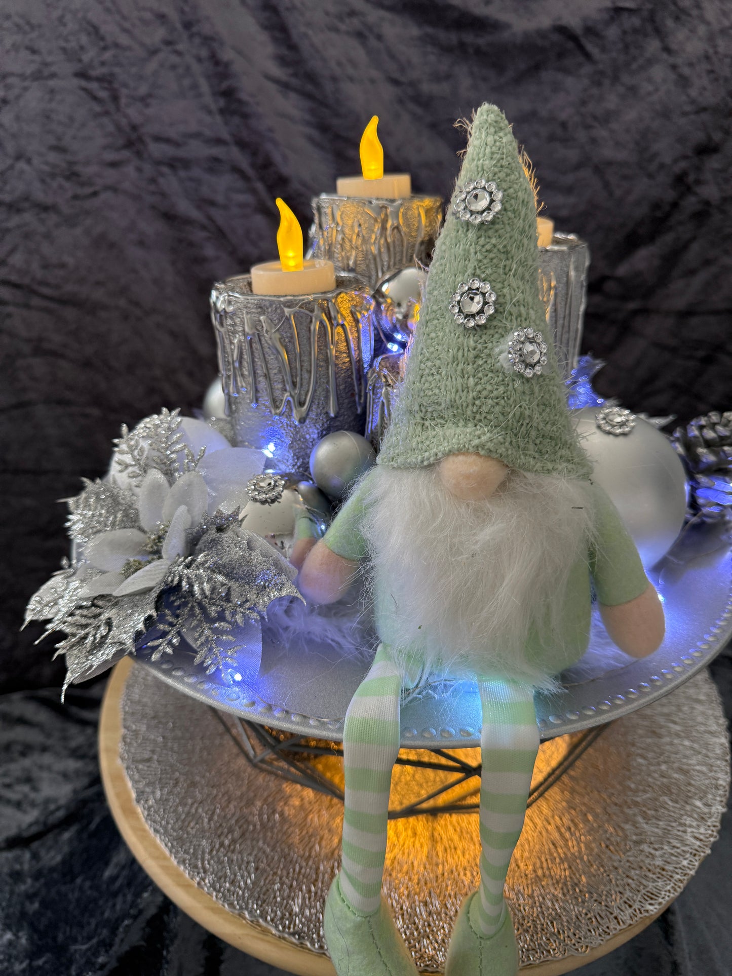 Adventskranz silber weiß grün