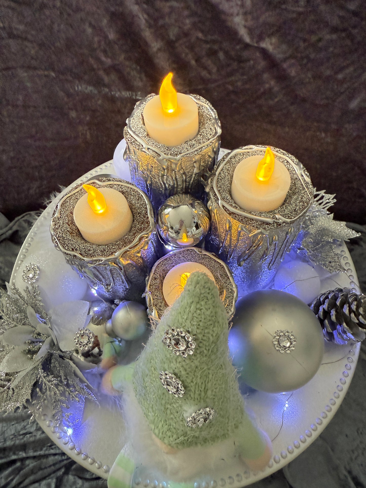 Adventskranz silber weiß grün