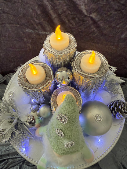 Adventskranz silber weiß grün