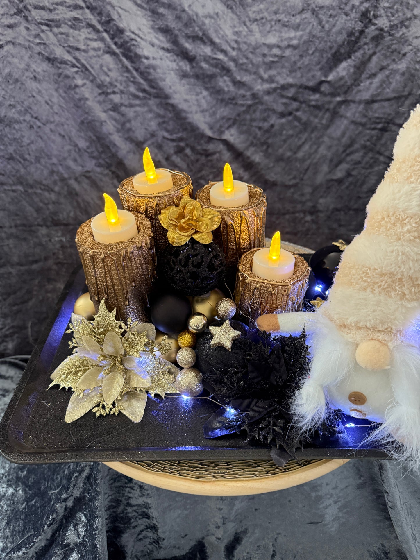 Adventskranz schwarz gold