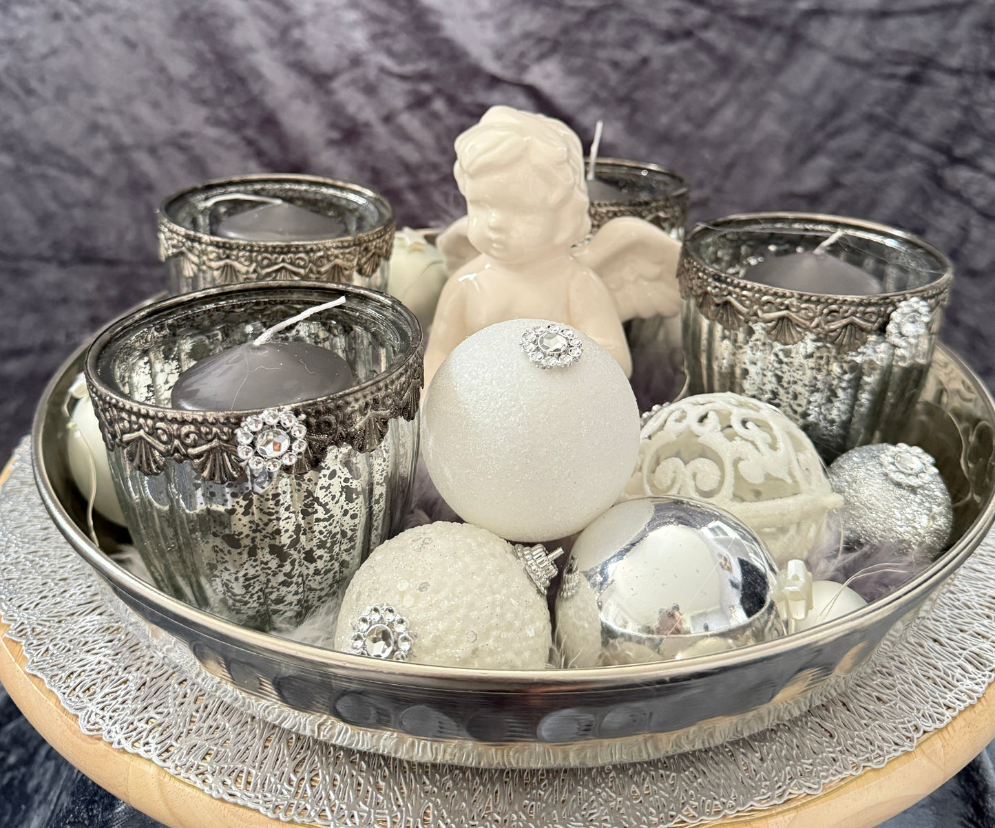 Adventskranz silber weiß Engel