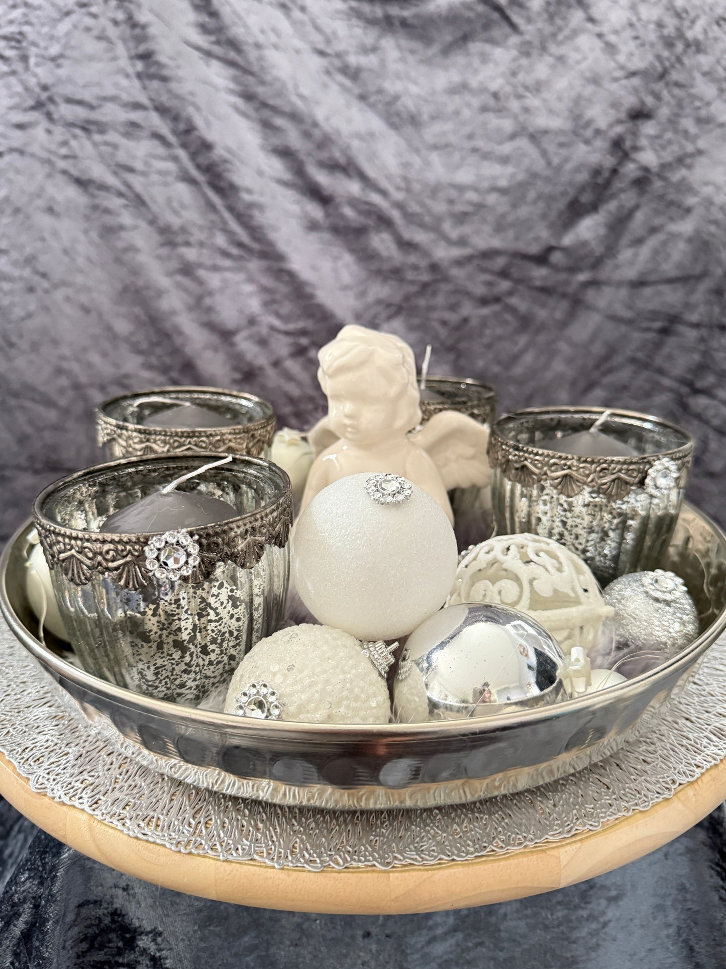 Adventskranz silber weiß Engel