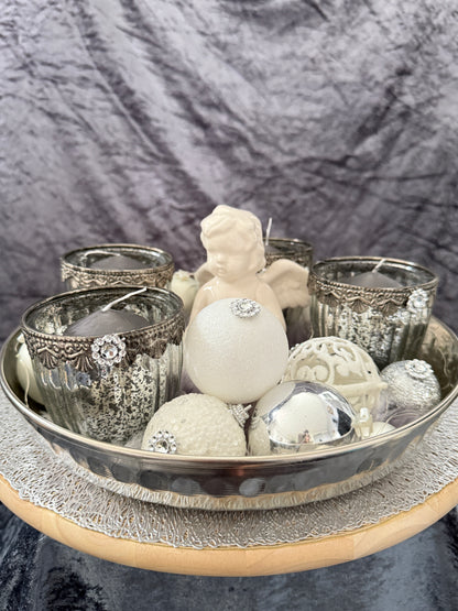 Adventskranz silber weiß Engel
